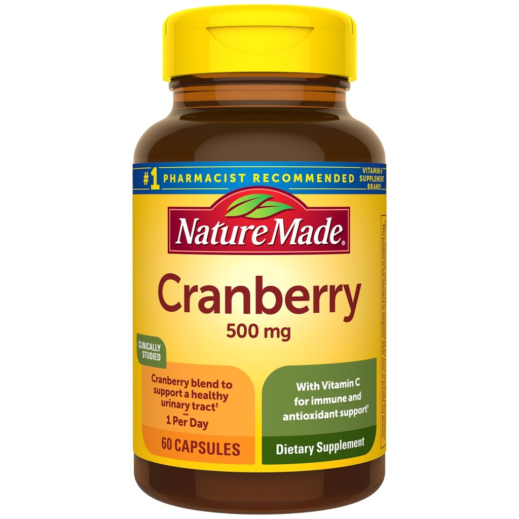 Supplément aux canneberges de la nature 500mg avec vitamine C pour le soutien immunitaire et antioxydant, mélange de canneberges pour la santé urinaire, une par jour, 60 capsules