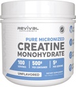 Revival Premium Micronized Creatine Monohydrate - HPLC testé 100% Pure Grade - 500g (100 portions) - supporte la croissance musculaire maigre - Absorption maximale - Non aromatisé - Fabriqué aux États-Unis et 3e laboratoire de partie testé