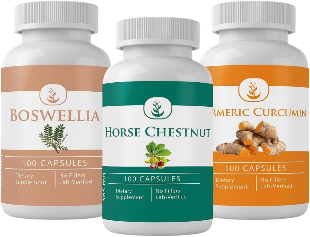 PURE ORIGINAL INGREDIENTS Horse Chestnut, Boswellia und Turmeric Capsule Bundle, 100 Kapseln Jeder, Immer rein, keine Addittiven oder Füllstoffe