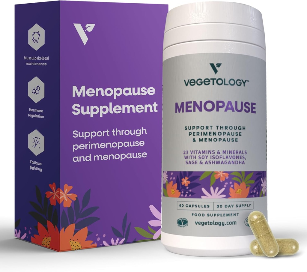 Integratori di menopausa vegani (60 capsule) — Vitamine di perimenopausa e menopausa — Integratori di donne — Integratori di perimenopausa per le donne — Integratore alimentare — Supporto di menopausa