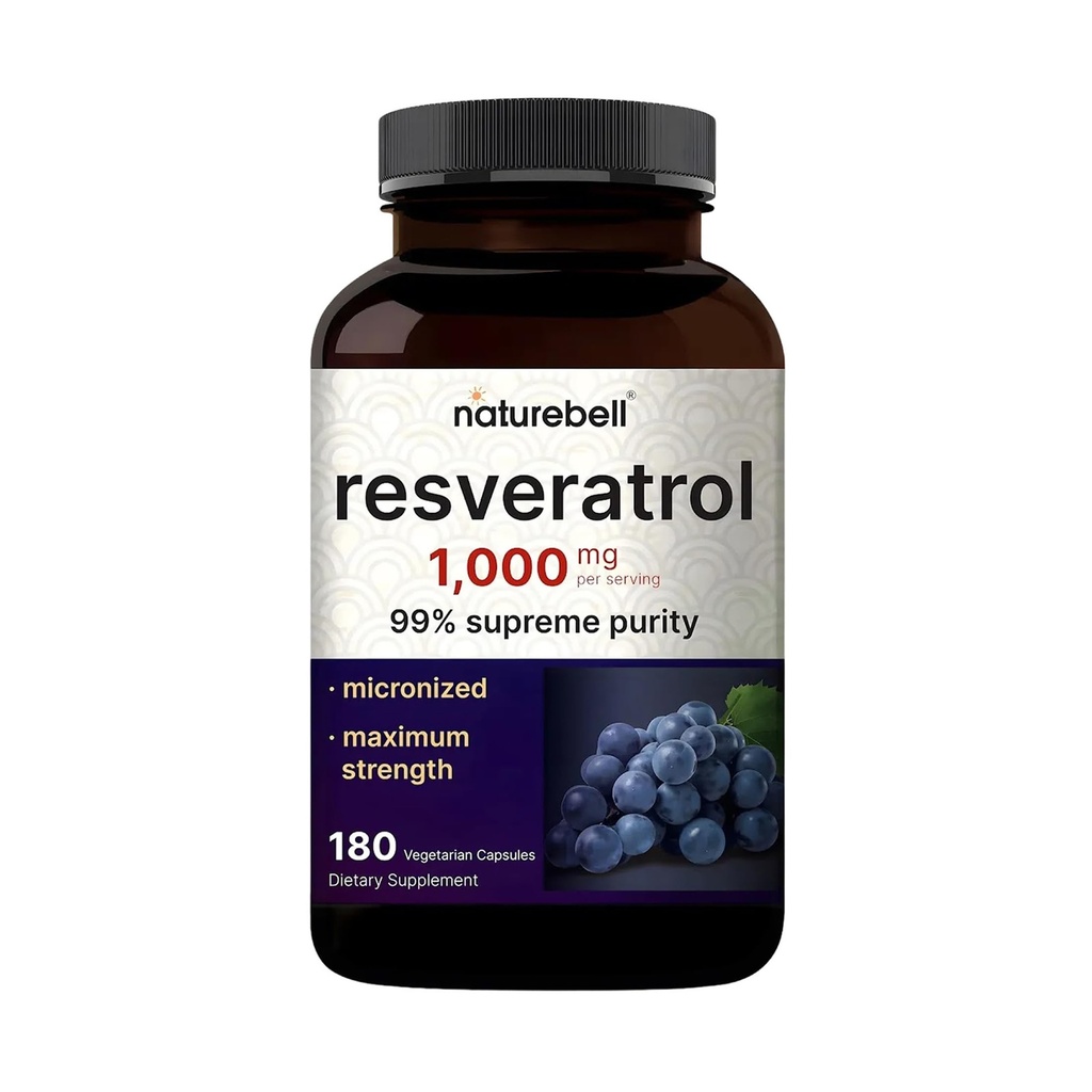 NatureBell Resveratrol Supplement 1000mg pro Servierung, 180 Veggie Kapseln, 99% reine Trans-Resveratrol, Non-GMO
