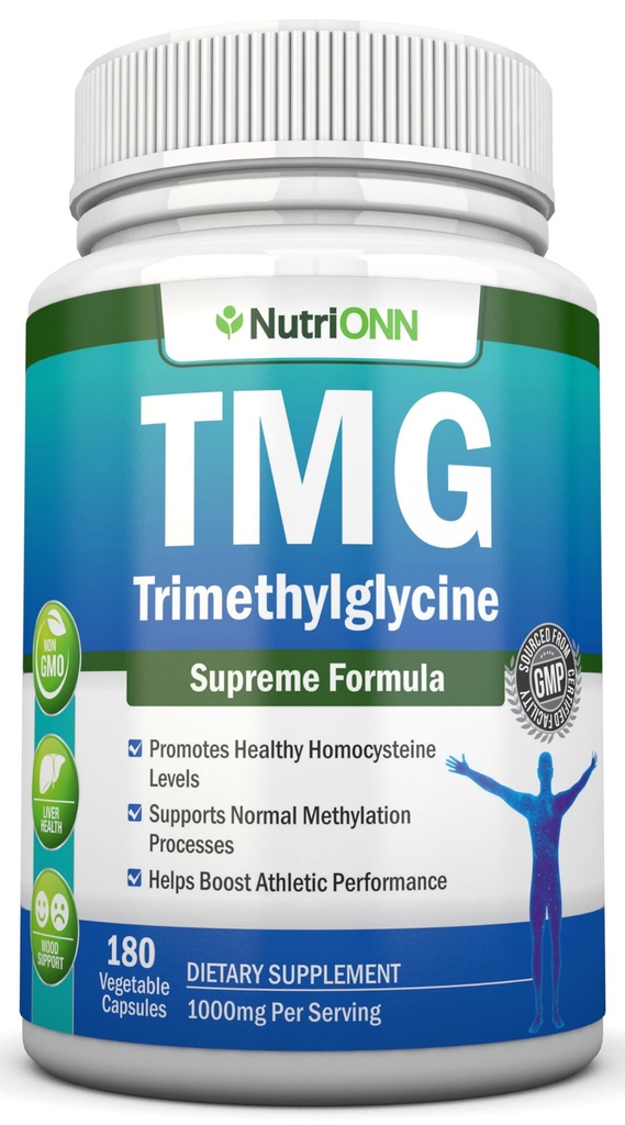 TMG Trimethylglycin-Ergänzung - 1000mg - 180 Kapseln - Premium Pure Betaine Anhydrous - Unterstützt normale Homocystein & Blutdruckniveaus - fördert Methylierungsprozesse - Non-GMO Formel