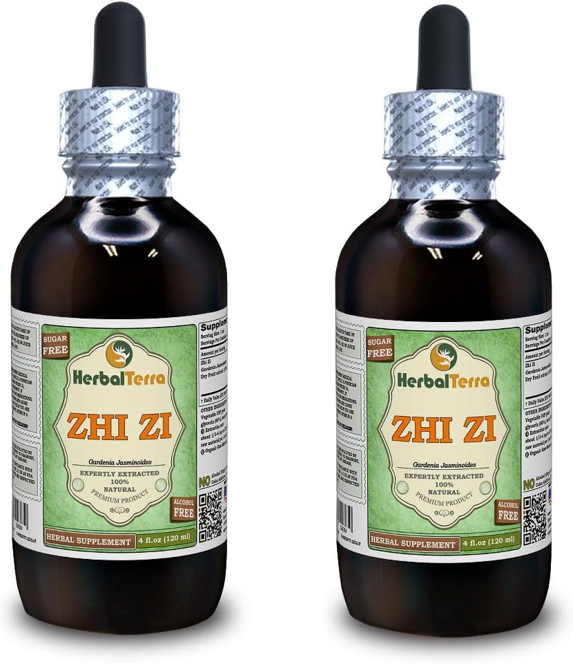 Zhi Zi, Gardenia (Gardenia Jasminoides) Glycerit, Organic Dried Fruit Alcohol-Free Liquid Extract (Markenname: HerbalTerra, Proudly Made in USA) 2x4 fl.oz (2x120 ml)