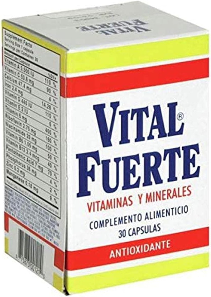 Vital Fuerte, Vitamine und Mineralstoffe Supplement, 30 Kapseln, Flasche.