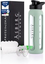 Bouteille de shaker en verre 24 oz – sans BPA, couvercle étanche, boule de mélange en acier inoxydable et manches en silicone – Gym Shaker pour smoothies, Shakes & Pre-Workout – Vert pastel