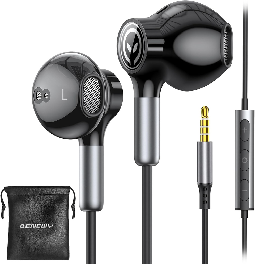 BENEWY Wired Earbuds con microfono, auricolari cablati in-orecchio cuffie, controllo del volume, basso potente e audio chiaro, 3.5mm Jack Earbuds per iPhone, iPad, laptop, computer, MP3