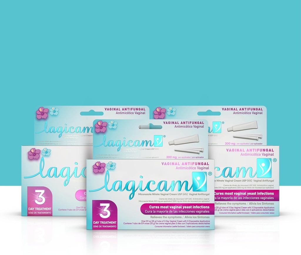Lagicam 3 Tage Hefe Infektion Behandlung für Frauen, Start Arbeiten am 1. Tag, Miconazol Nitrat, Antifungal Vaginal Creme für Juckreiz und Irritation, 3 Einweg-Applikatoren & Creme (Pack von 3)
