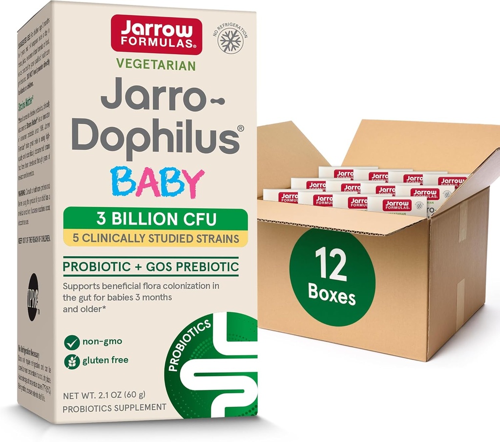 Jarrow Formulas Jarro-Dophilus Baby Probiotic + GOS Prebiotico, Integratore alimentare, Supporto per i bambini, Polvere da 2,1 oz, alimentazione da 60 giorni (Pack of 12)