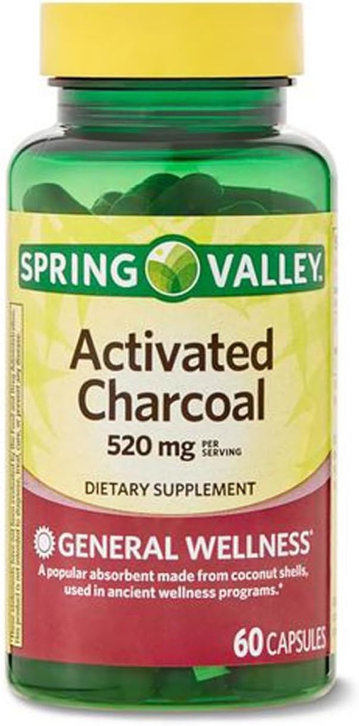 Aktivierte Charcoal Nahrungsergänzung, 520 mg, 60 Zähler