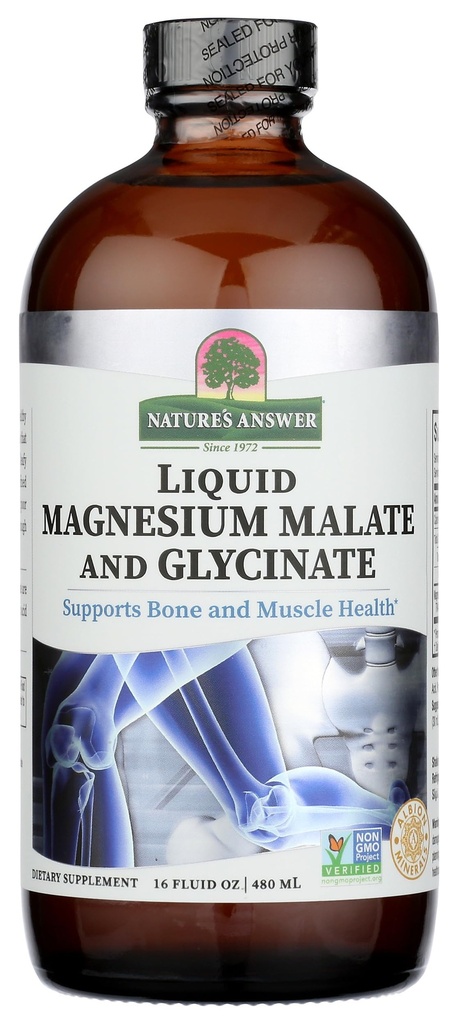 Nature's Answer Liquid Magnesium Malate and Glycinate | Supports Healthy Bone & Muscle Function | Promotes Healthy Cardiovascular Function | Gluten-Free & Vegan 16oz