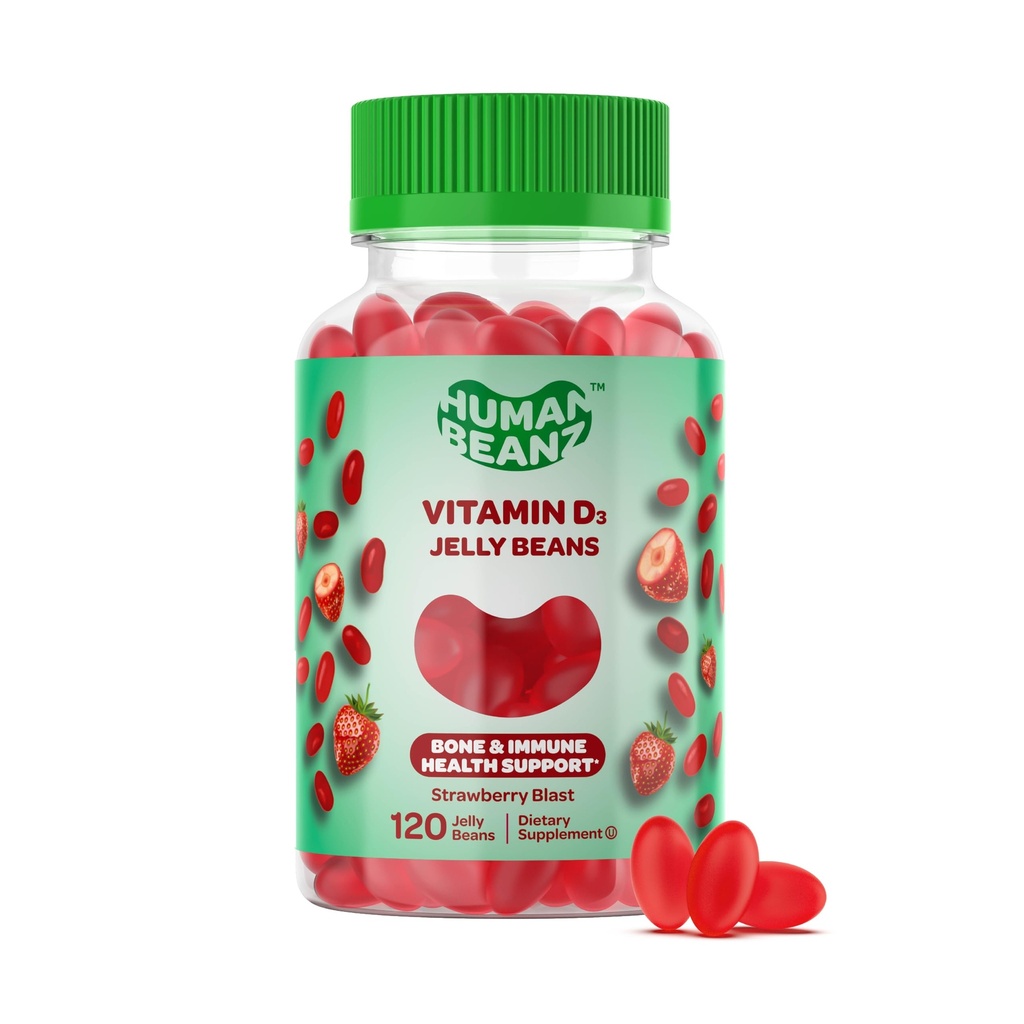 Vitamin D3 Jelly Bean Gummi für Erwachsene, Immunitätsunterstützung, 2000 IU Vitamin D, Nahrungsergänzungsmittel für Vegetarier, 120 Strawberry Blast Jelly Beans, Kosher