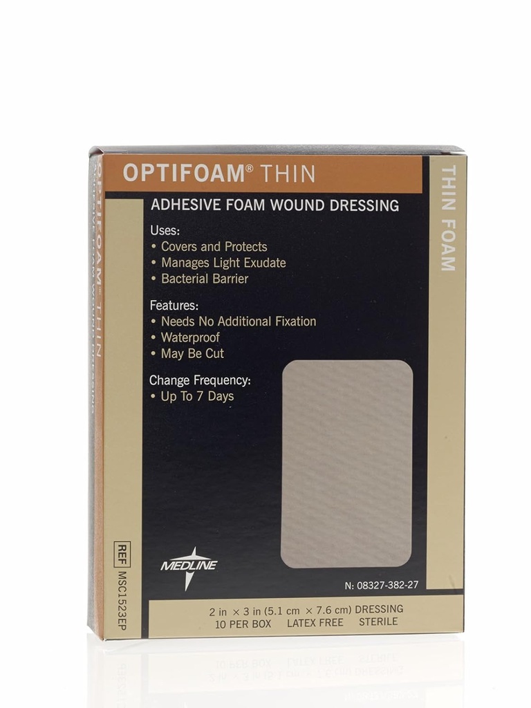Medline Optifoam Thin Adhesive Dressings, 2" x 3" (Pack von 10)
