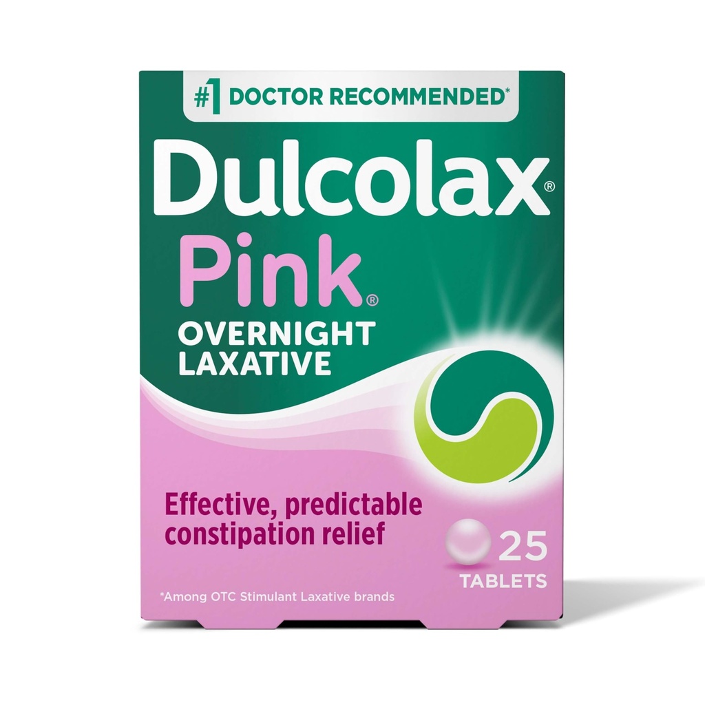 Dulcolax Pink Stimulant Laxative Tablets, Overnight Laxative, Predictable & Effective Constipation Relief, Relieves Straining & Bloating, Bisacodyl 5 mg, 25 Count