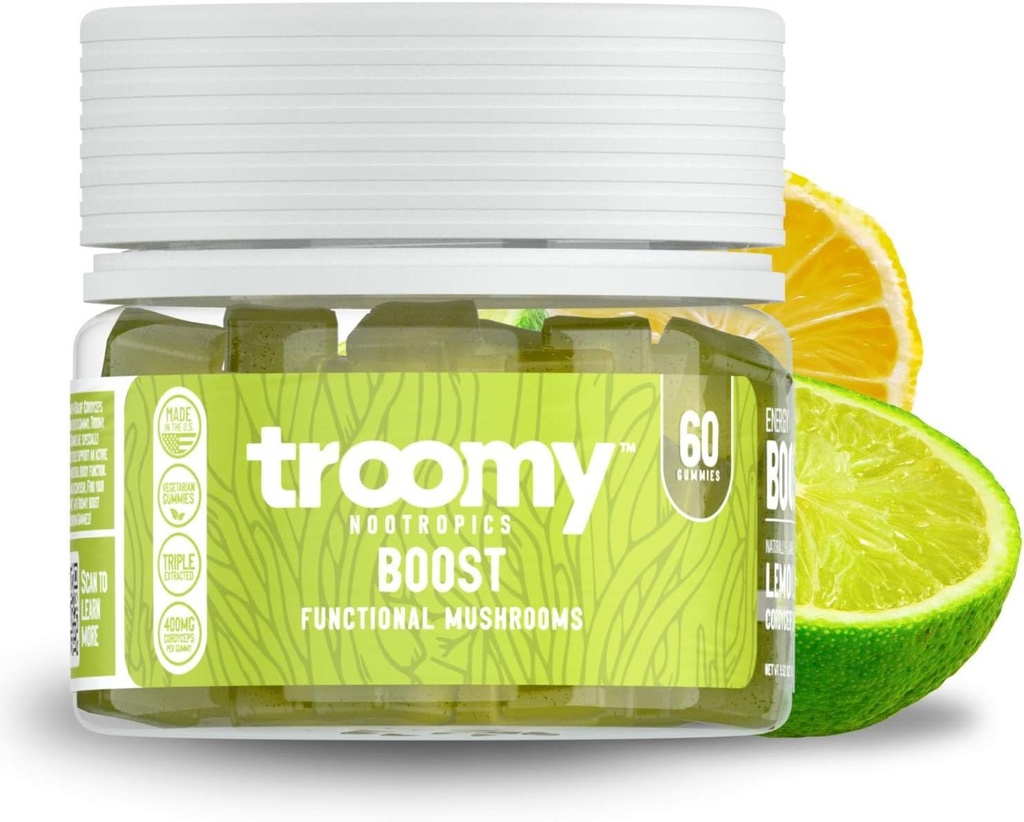 Troomy Boost Cordyceps All Natural Mushroom Gummis - Unterstützt Active Lifestyle & Hyper Focus - Lemon Lime - 60 Count