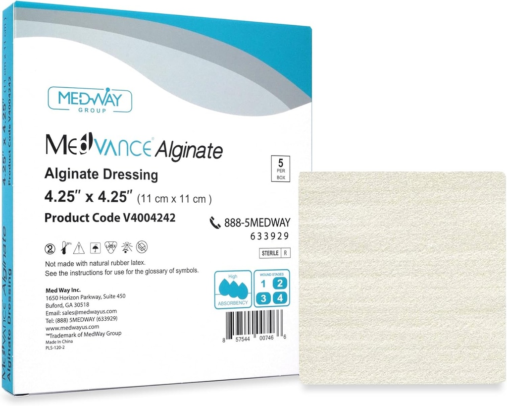 MedVance TM Alginate – Calcium Alginat Dressing 4.25"x4.25" Box von 5 Dressings