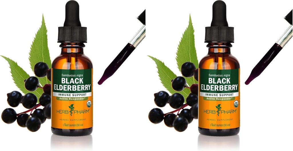 Herb Pharm Certified Organic Black Elderberry Liquid Extract für Immunsystem Support, Organic Cane Alcohol, 1 Oz (Pack von 2)