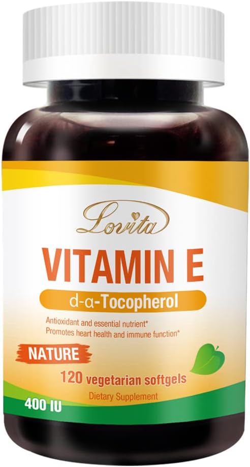 Lovita Vitamina E 400 IU Softgels, Vitamina Naturale E 268 mg (come D Alpha Tocopherol), Vegan Vitamin E per la pelle sana, Capelli, Unghie e Supporto Sistema Immune, 120 Softgel vegetariani