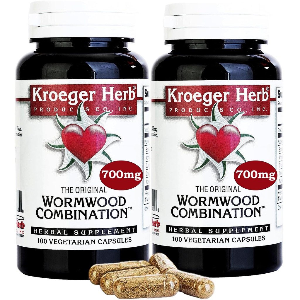 Kroeger Herb Wormwood Capsules végétariennes combinées, 100 Nombre - Boîte de 2