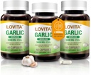 Lovita Capsules d'ail sans odorat, 5000mg équivalent d'ail frais, 1,25% extrait d'allicine, soutient le cœur, la pression artérielle, le cholestérol et le système immunitaire, non-OGM, sans gluten, 180 capsules véganes