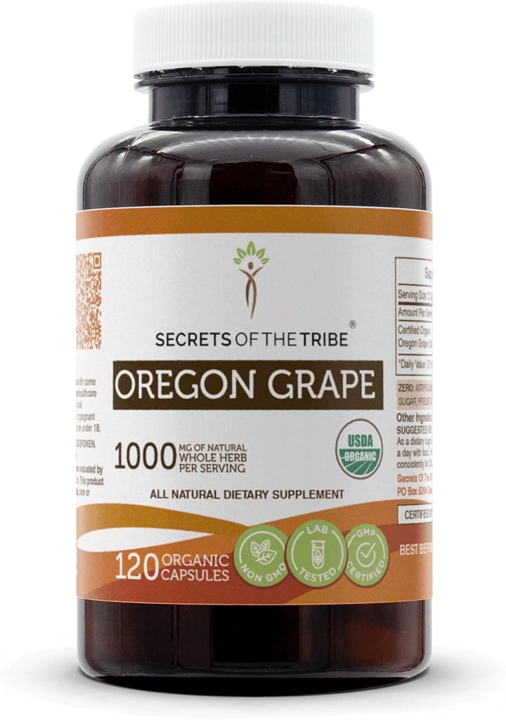 Secrets of the Tribe Oregon Grape USDA Organic Capsules | Certified Organic Vegetarische Kapseln, pflanzliche Nahrungsergänzung | Mahonia aquifolium getrocknete Wurzel (120 Count)