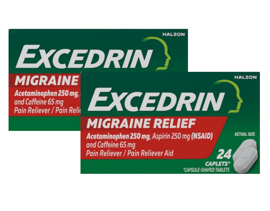 Excédent de migraine anti-douleur Caplets, 24 Nombre (paquet de 2)