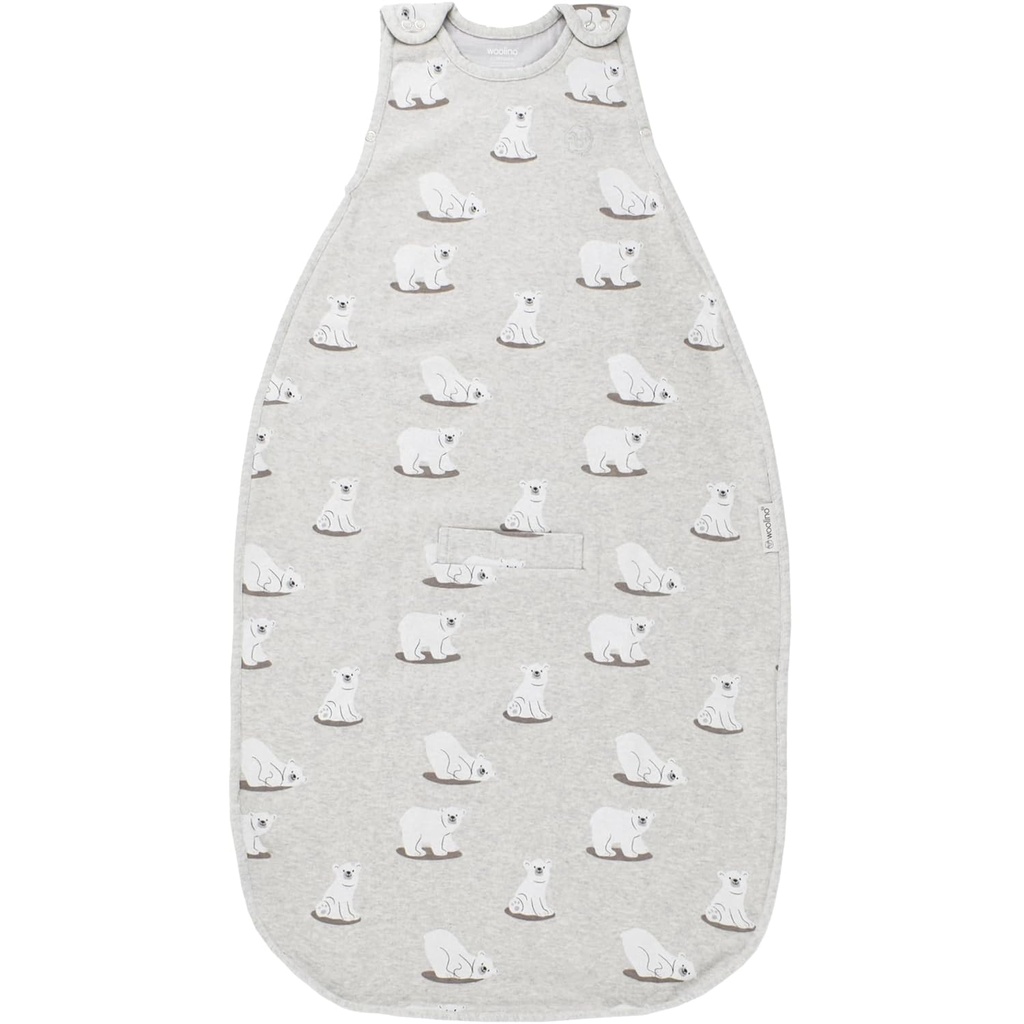 Sac de couchage Woolino 4 saisons - Sac de couchage en laine et coton biologique Merino ultime - Sac de couchage universel à fermeture éclair à deux bras (2-24 mois) - Ours polaire