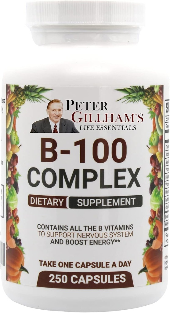 Balanced Vitamin B Complex 100mg 250 Capsules, Energy and Metabolism Support. Contains All B Vitamins Peter Gillham's Life Essentials,