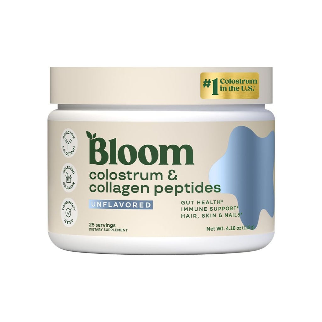 Bloom Nutrition Bovine Colostrum poudre avec vitamine B-12 pour la santé de Gut, le soutien immunitaire, la croissance des cheveux et le supplément de beauté