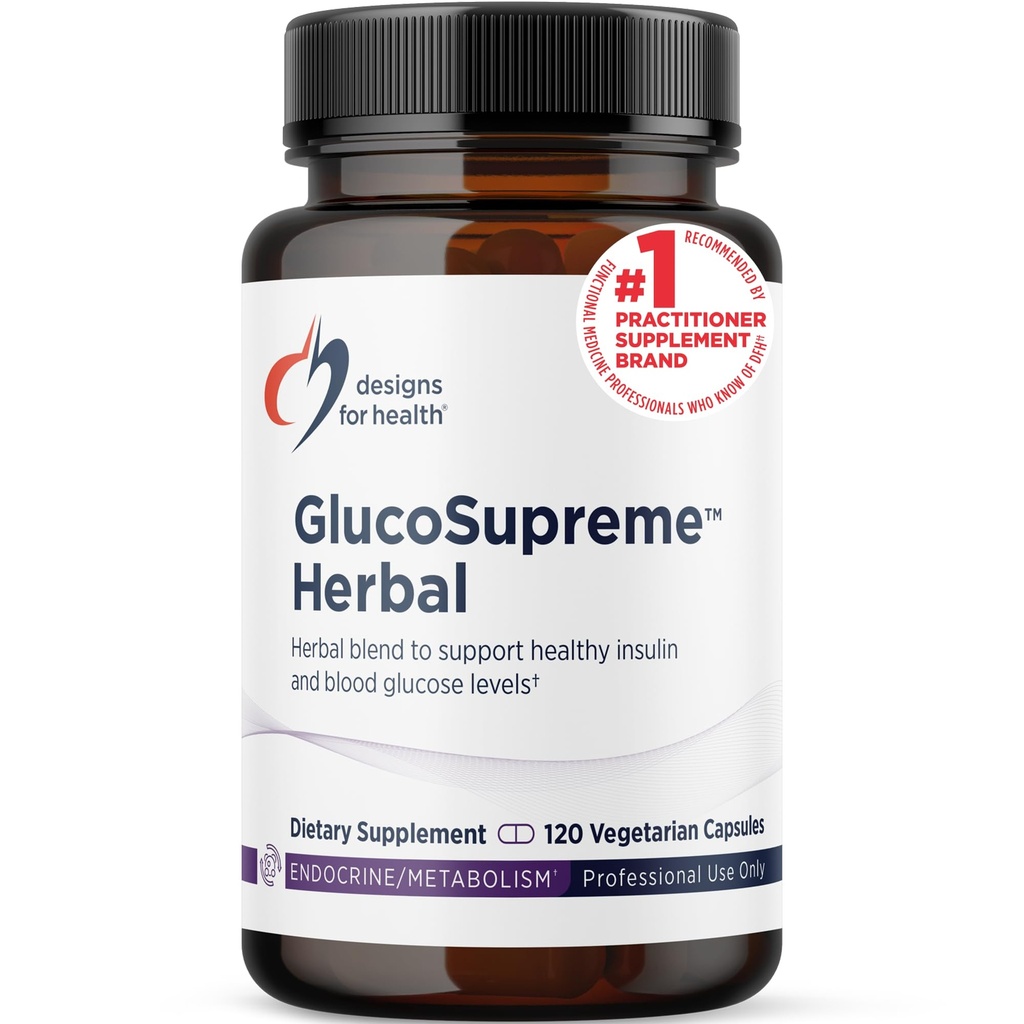Designs für die Gesundheit GlucoSupreme Kräuterergänzung - Berberin HCl, Banaba, Ginseng + Zimtextrakt - Vegan, Nicht-GVO-Ergänzungen (120 Kapseln)