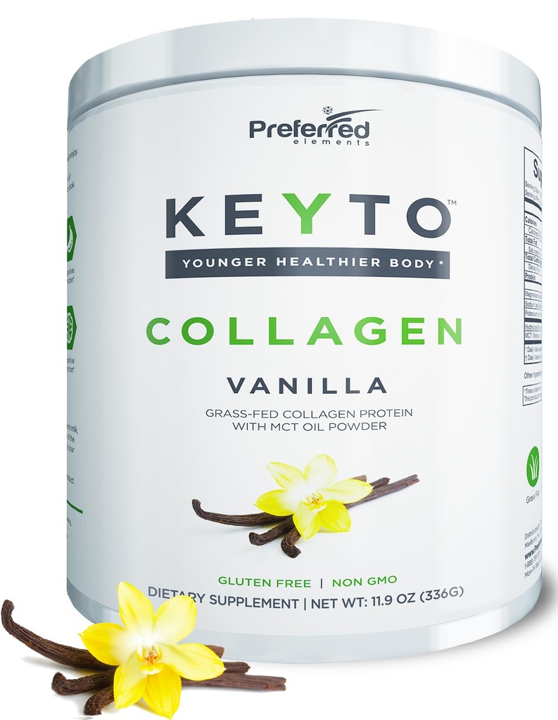 Poudre de protéine de collagène de Keto avec huile de MCT – Pâtisserie et pâture de graminées amies de Keto et Paléo, hydrolysées Peptides de collagène – convient à faible teneur en glucides et aux collations de Keto – KEYTO Vanilla Flavor