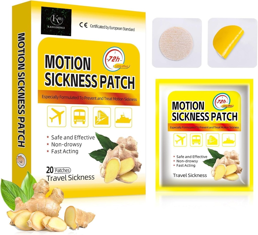 Motion Sickness Aufnäher für Kreuzfahrt, Nicht Drowsy Sea Sickness Aufnäher für Boot, Auto und Flugzeug, Waterproof Car Motion Sickness Aufnäher mit Ginger Extract für Reisen, 20 Count