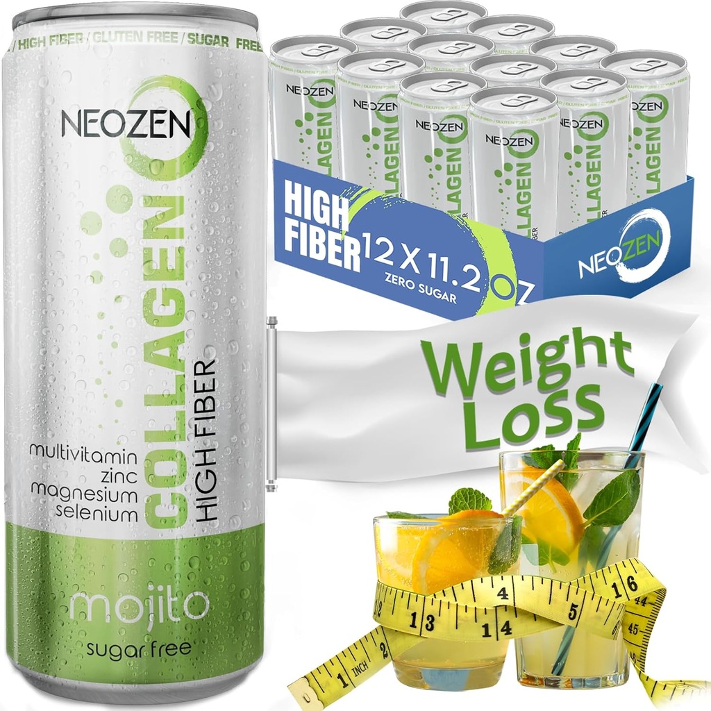 NEOZEN Collagen Bevanda frizzante con fibra alimentare - Nutrienti bilanciati per il benessere - Sugar Free - Keto-Friendly - No Gluten - No Caffeina - 11.2 fl oz (12 Pack)