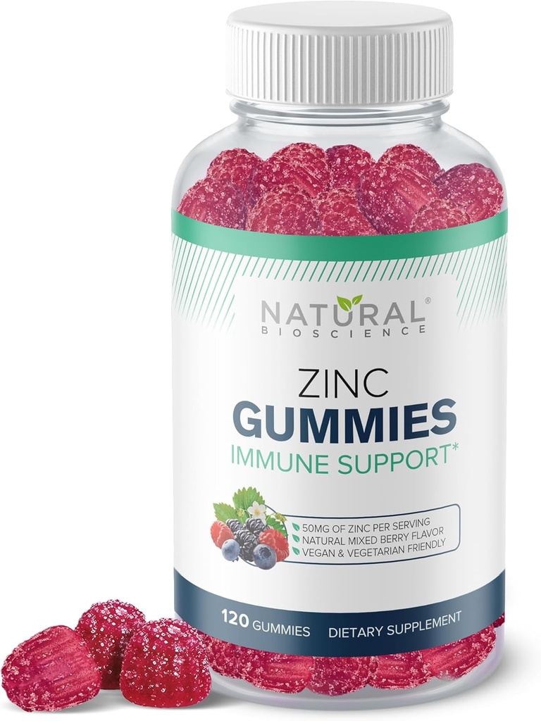 Zinc Gummies 50mg - Supporto Immune ad alta potenza, Salute della pelle, Antiossidante, Integratore Immunitario giornaliero per Adulti, Vegan, Senza Glutine, Non OGM, Gummies Citrato di Zinco Masticabile, 120 Gummies