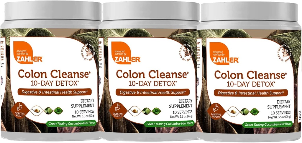 Zahler Colon Cleanse 10-Day Detox Cleanse - Cucumber Mint Flavor - Kräuterdigestive Wellness - Colon Cleanser & Detox für Bowel Movement, Body Detox, Digestion für Damen und Herren - 3,5 Unze (3 Pack)