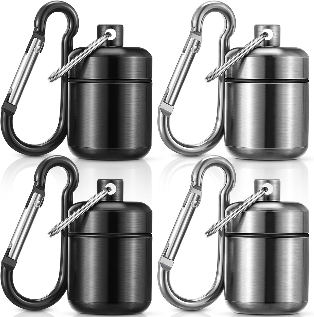 Hicarer 4 Pack Ear Plug Case Portable Pill Holder Case Waterproof Metal Small Pill Container Carrier for Earplugs and Jewelry Holder (Noir, Gris)