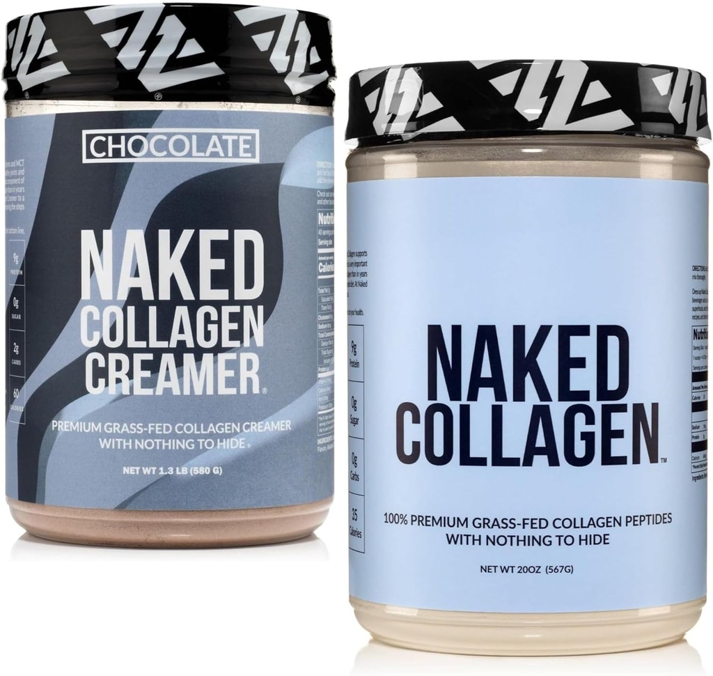 Crema per caffè al collagene NAKED Chocolate 40 Servings + Collagen Peptides Protein Powder Unflavored 60 Servings Bundle: Non-GMO, Keto, Gluten-Free, Paleo-Friendly, Soy-Free.