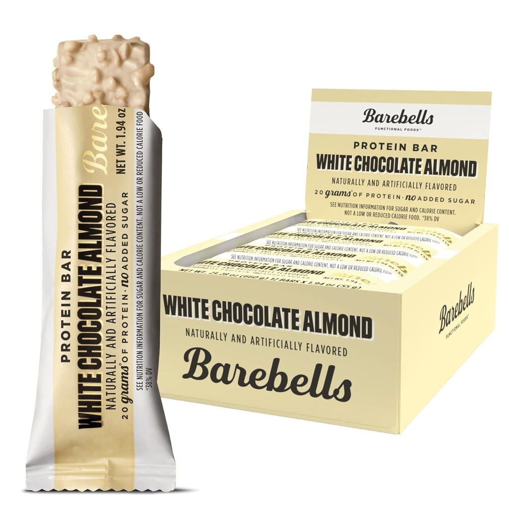 Barebells Protein Bars White Chocolate Almond - 12 Count, 20g High Protein Treats - Chocolate Nutrition Bar mit 1g Gesamtzucker - On-The-Go Frühstück oder Post-Workout Snack