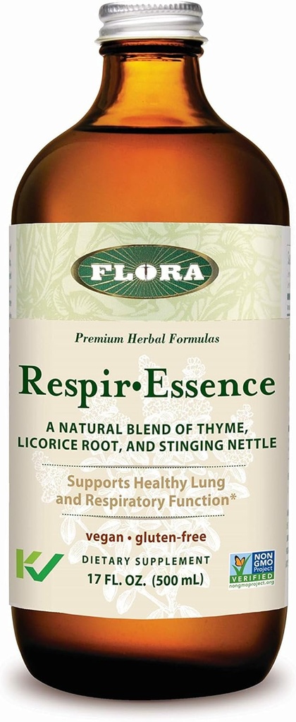 Flora - Respir-Essence - Supports Lung & Respiratory Health - Contains Thyme, Licorice Root, Elecampane & More - Non-GMO, Vegan, Gluten-Free & Kosher - 17 fl. oz. Glass Bottle