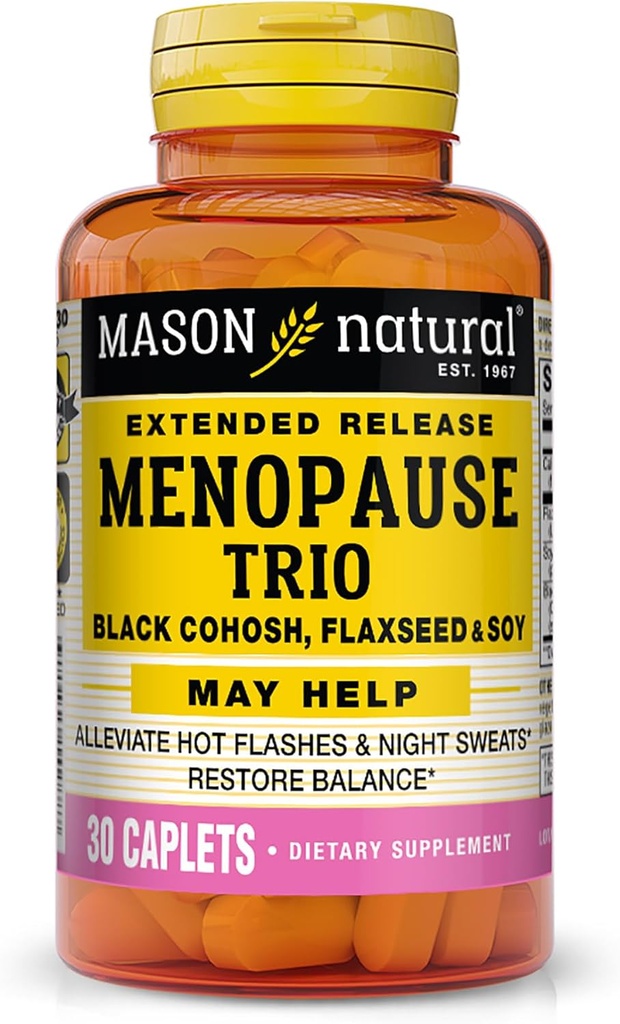 Mason Natural Menopause Trio: Black Cohosh, Flaxseed, & Soy (Extended Release) - May Alleviate Hot Flashes & Night Sweats*, Unterstützt gesunde Hormon Balance*, 30 Caplets
