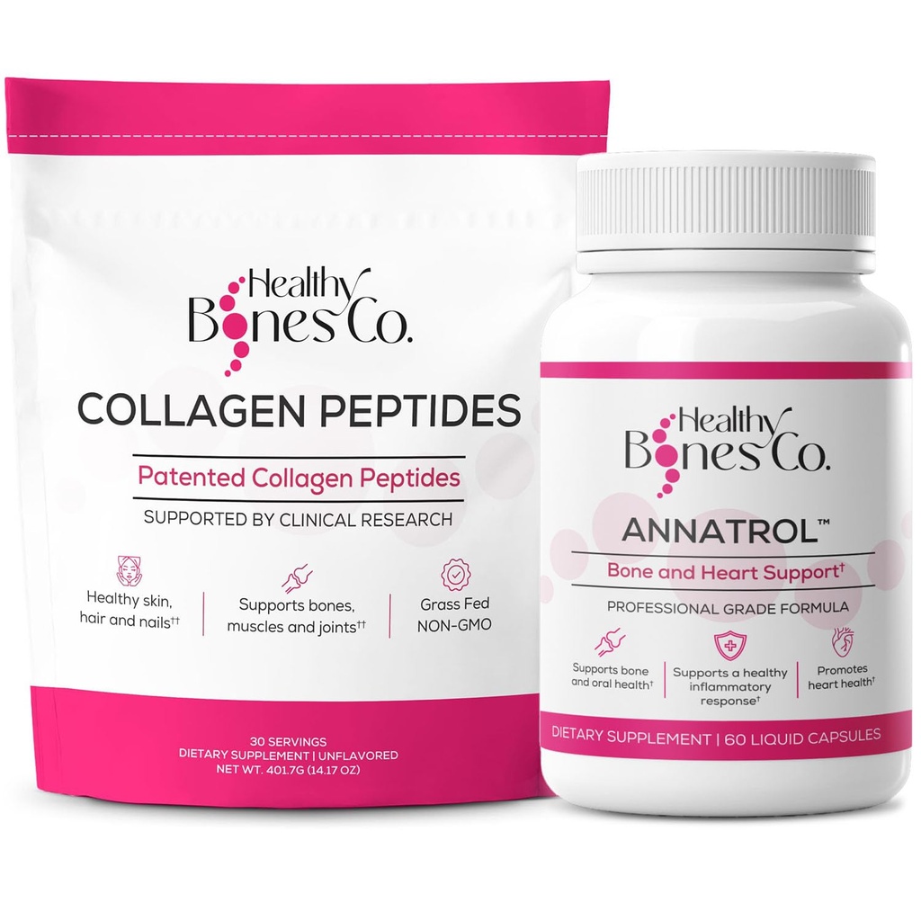 Annatrol Bone Support & FORTIBONE Collagen Peptides w/FORTIGEL, VERISOL e TENDOFORTE - Complete Bone, Joint, Skin, Hair, Nails & Metabolic Support | 1 Mese di Alimentazione (Pouch, 401.7G)