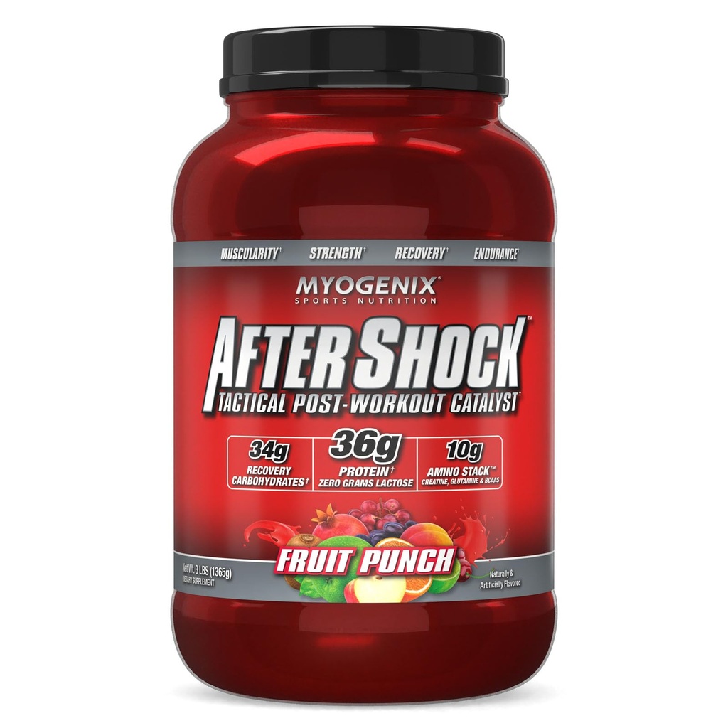 Myogenix Aftershock Post Workout — Muskelwachstum Whey Protein Pulver — beschleunigt Muskelwachstum und Erholung — Unterstützt Gelenke Gesundheit und Wiederholung Glycogen — Frucht Punch, 3 lbs