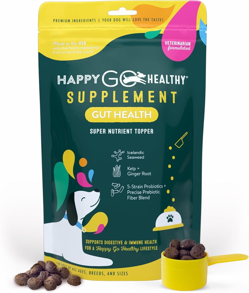 Dog Gut Health Probiotics Supplement améliore la santé digestive et le système immunitaire support pour les chiens et les chiots.
