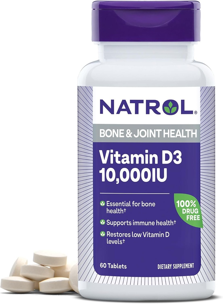 Natrol Vitamin D3 10,000 IU Tablets, Support Your Immune Health, 60 Count