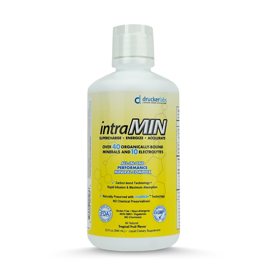 Drucker Labs Organic Liquid Minerals Dietary Supplement for Men, Women, Kids, Immune Support, Muscle Support, Non GMO, Gluten Free, Vegan, Electrolytes (32 oz., Tropical Fruit)