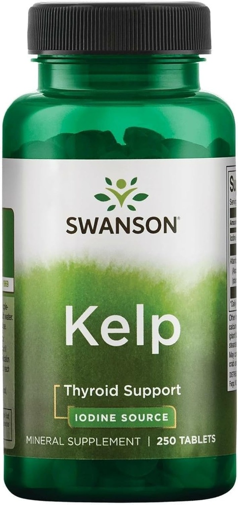 Swanson Premium Marke Kelp - Natürliche Jodquelle Unterstützung Schilddrüsengesundheit - Mineralische Beilage w/Iodine Quelle Standardisiert 0.4% - (250 Tabletten, 225mcg Jeder)