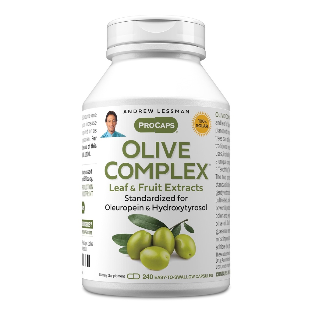 ANDREW LESSMAN Olive Complex - 240 Kapseln - Blatt- und Fruchtextrakte. Standardisiert für Oleuropein und Hydroxytyrosol, um Herz-Kreislauf- und Immungesundheit zu unterstützen. Kleine leicht zu Swallow Kapseln