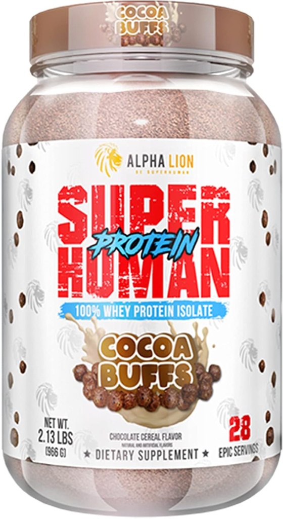 ALPHA LION Superhuman Whey Protein Powder, Great Tasting Pure Whey Protein Isolate, Low Carb, Low Sugar, No Bloat Post Workout, Muscle Recovery & Growth (28 Servis, Cocoa Buffs)