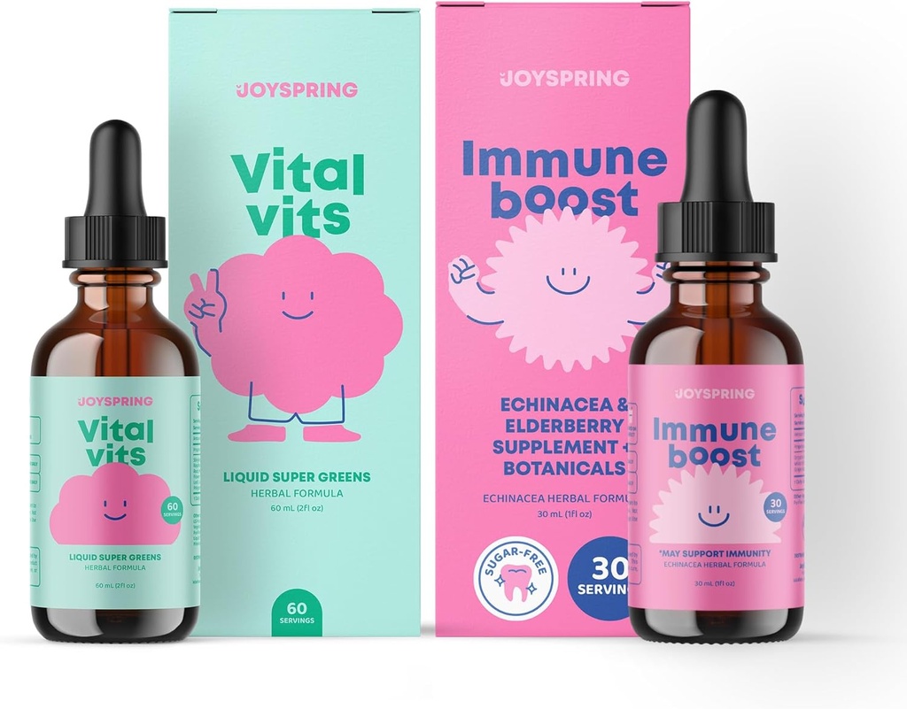 JoySpring Vital Set - Bambini Vitamine & Minerali Naturalmente Sourced | Non alcolico, Formula Liquida Senza Zucchero | Assistenza Sanitaria | Vegan & Vegetariano Multivitamin Supplemento