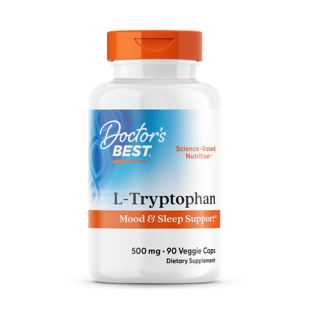 Doctor's Best L-Tryptophan, Hilft schlafen, Gesunde Stimmung & Verhalten, Non-GMO, Vegan, Gluten & Soy Free, Veggie Caps, Fördert Normale, Gesunde erholsame Schlaf, 90 Count