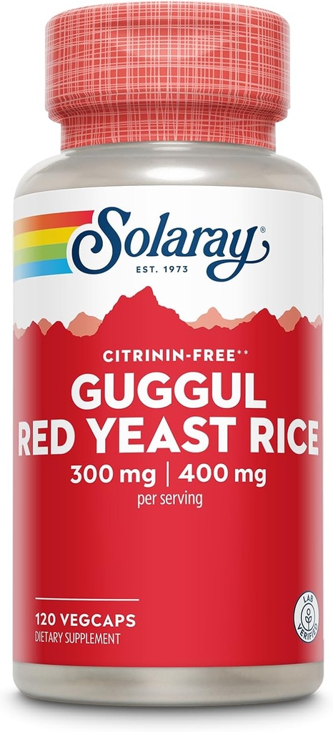 Solaray Guggul Gum Extract & Red Yeast Riz - Healthy Cardiovascular Function Support - Lab Verified - 60 portions, 120 VegCaps